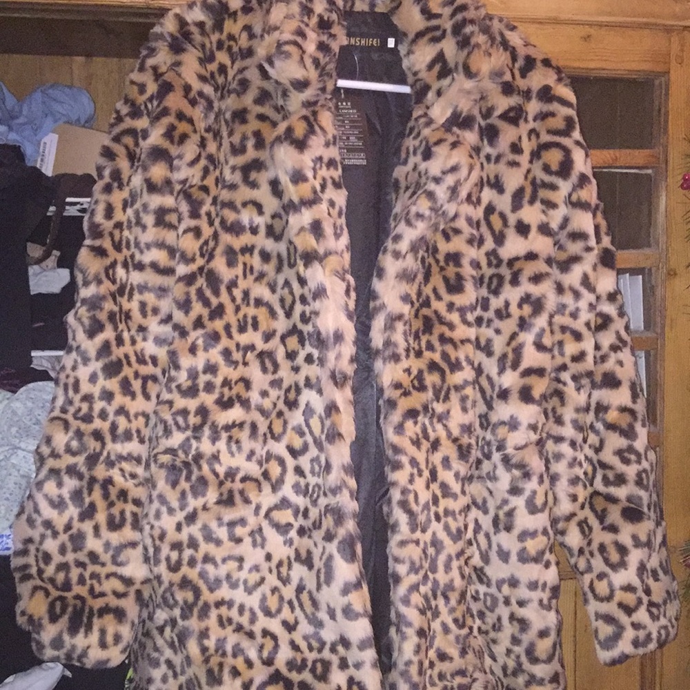 Faux leopard coat.